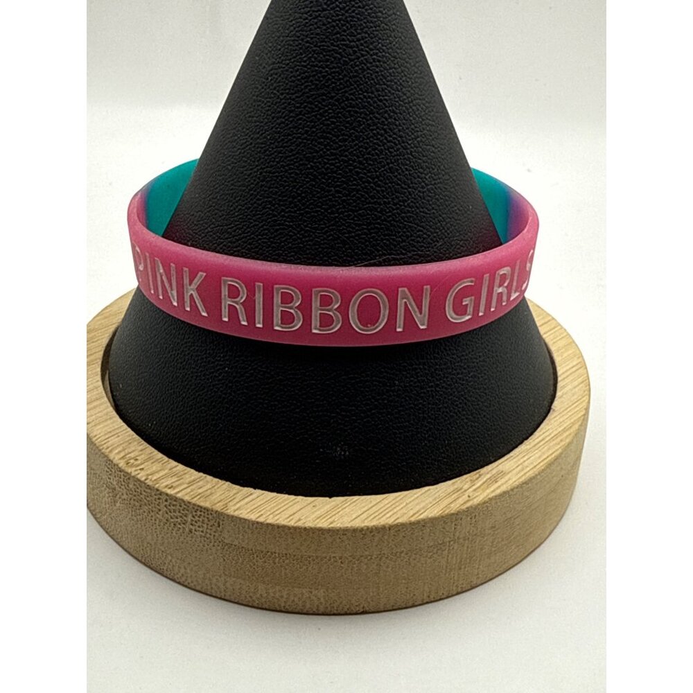 Pink Ribbon Girls Silicone Awareness Wristband Teal & Pink Bracelet